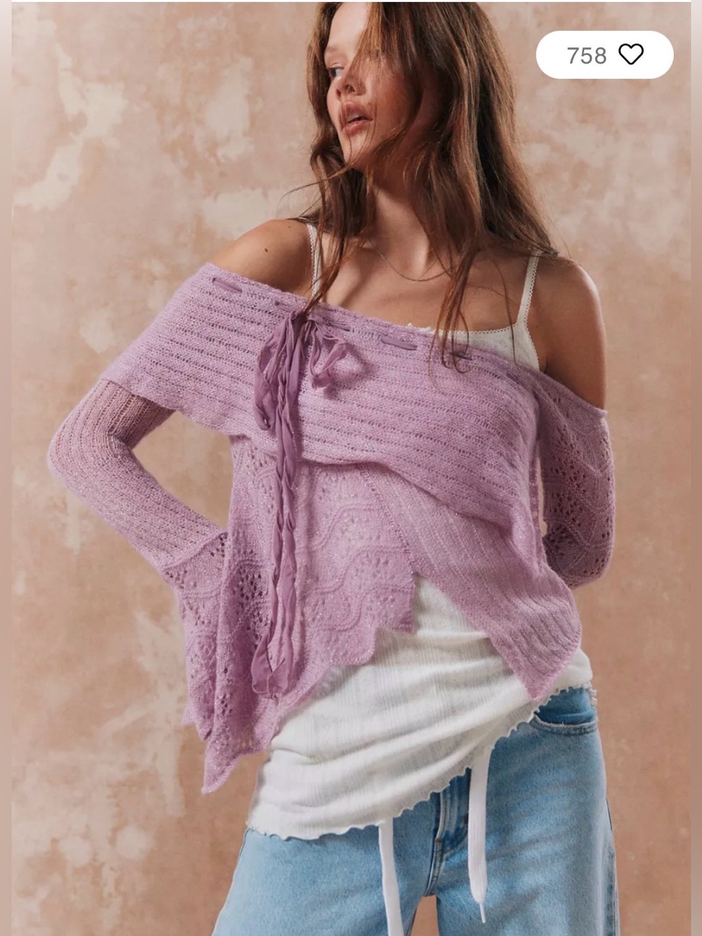 Kimchi Blue purple crochet asymmetrical top